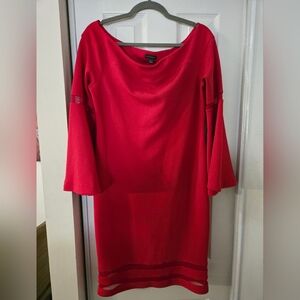 Bold Red Bell-Sleeve Shift Dress
